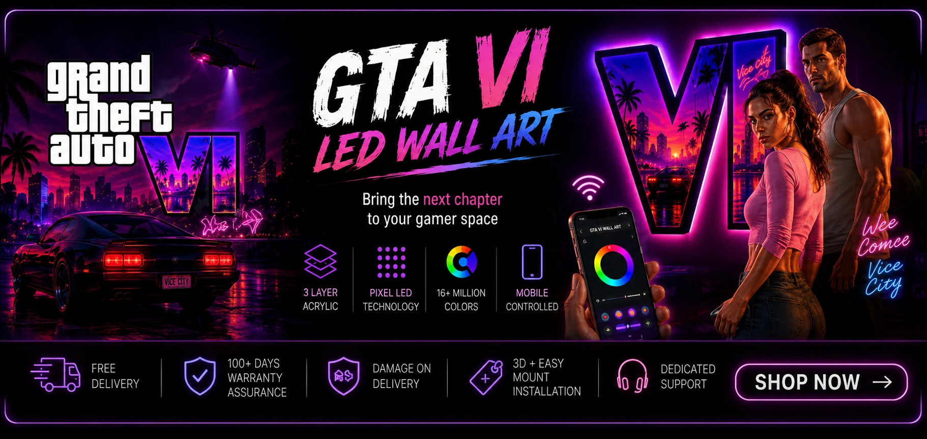 GTA VI LED Wall Art